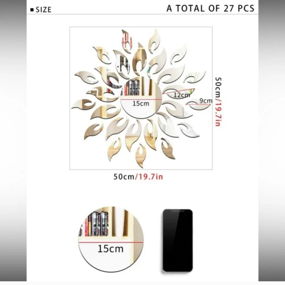 NEW Mirrored Acrylic Sun Wall Decor Sticker,‎ 27 pcs 1 Set